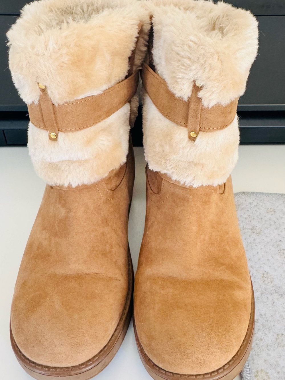 G by Guess Tan Suede Faux-Fur Winter Boots